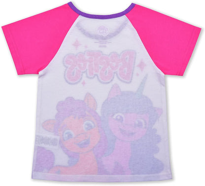 Hasbro My Little Pony Izzy and Sunny Girls’ Short Sleeve Tee and Shorts Set for Little and Big Kids – Pink/White