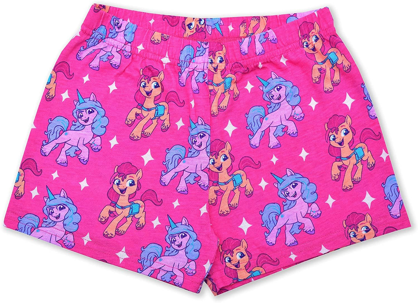 Hasbro My Little Pony Izzy and Sunny Girls’ Short Sleeve Tee and Shorts Set for Little and Big Kids – Pink/White