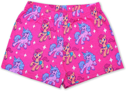 Hasbro My Little Pony Izzy and Sunny Girls’ Short Sleeve Tee and Shorts Set for Little and Big Kids – Pink/White