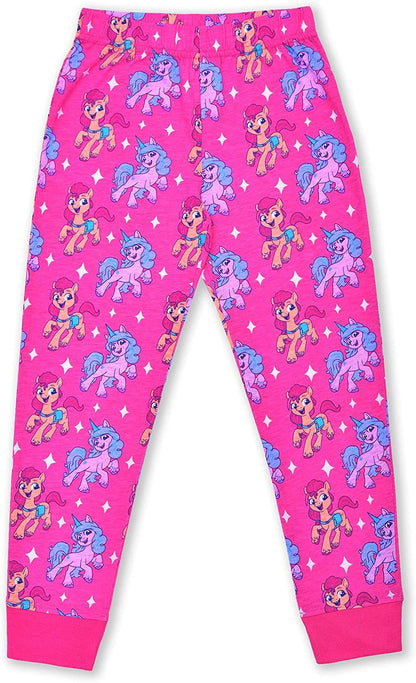 My Little Pony Moonbow and Sunny Girls’ Long Sleeve Shirt and Jogger Set for Little and Big Kids – Pink/White