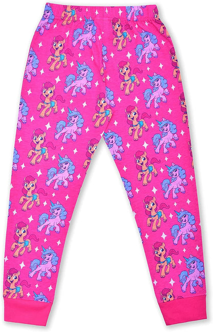 My Little Pony Moonbow and Sunny Girls’ Long Sleeve Shirt and Jogger Set for Little and Big Kids – Pink/White