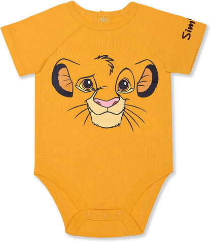 Disney Lion King Simba Boys’ Short Sleeve Bodysuit and Jogger for Newborn and Infant – Yellow/Grey