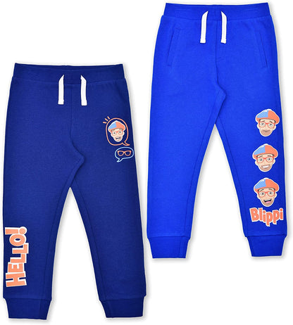 Blippi Boy's 2 Pack Jogger Sweatpant with Drawstring and Elastic Waistband for Toddlers and Big Kid - Blue/Navy