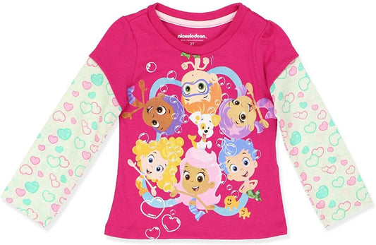 Nickelodeon Bubble Guppies Girls’ Long Sleeve Shirt for Toddler - Pink