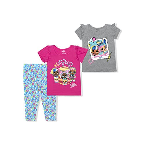 L.O.L. Surprise! Girls’ Short Sleeve T-Shirt and Leggins Set for Little Kids – Pink/Blue/Grey