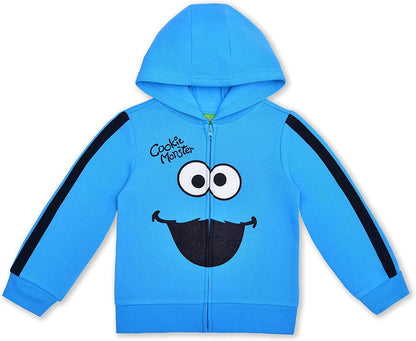 Sesame Street Boys Elmo and Cookie Monster Zip-up Hoodie, T-Shirt and Jogger Set for Infant and Toddlers