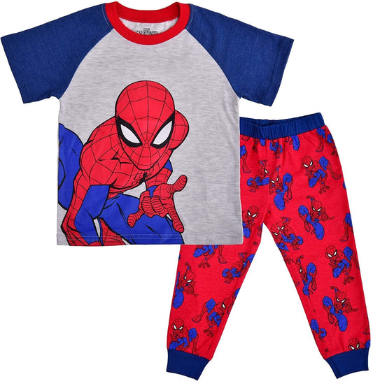 Marvel Spiderman Boys’ Short Sleeve T-Shirt and Joggers Set for Toddler and Little Kids – Red/Blue/Grey