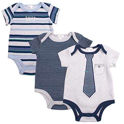 Tahari Baby Boys 3-Pack Creeper Bodysuits Blue Hello