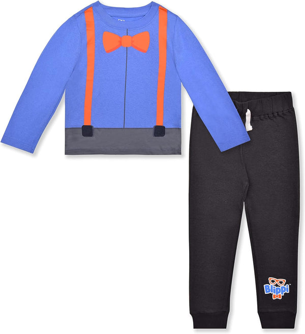 Blippi Boys Long Sleeve T-Shirt and Jogger with Drawstring Set for Little Kids ? Blue/Black