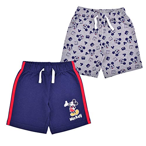 Disney Mickey Mouse Boys 2 Pack Shorts with Drawstring for Toddler and Little Kids – Blue/White/Grey/Black