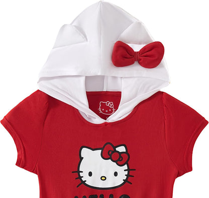 Sanrio Hello Kitty Girl Hooded Dress with Ears for Toddlers and Big Kids - Red