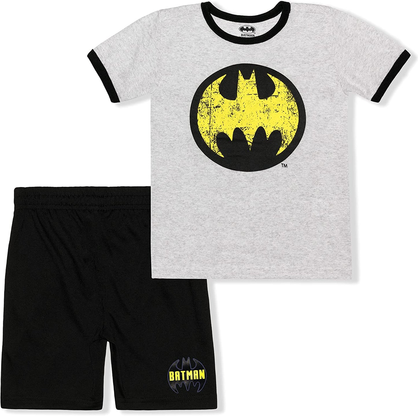 DC Comics Batman Boys T-Shirt and Short Set for Toddlers and Little Kids – Black/Grey