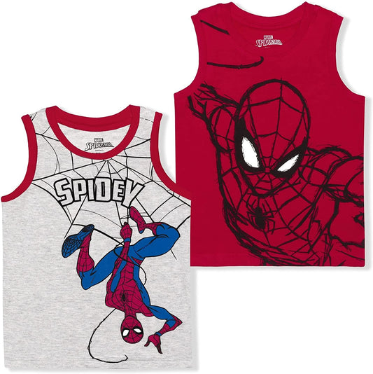 Marvel Spider-Man Boys 2 Pack Tank Top for Little Kids – Red/Grey