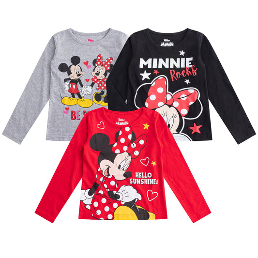 Disney Minnie Mouse Long Sleeve Girls Shirts for Infant, Toddler and Little Girl – Red/Black/Grey