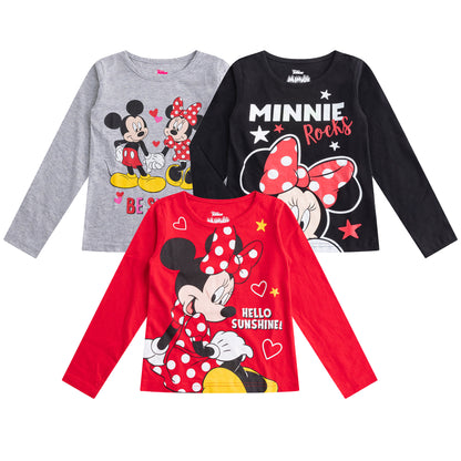 Disney Minnie Mouse Long Sleeve Girls Shirts for Infant, Toddler and Little Girl – Red/Black/Grey