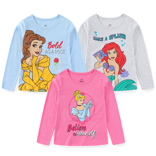 Girl's 3-Pack Disney Princess Long Sleeve Graphic Tee Shirt