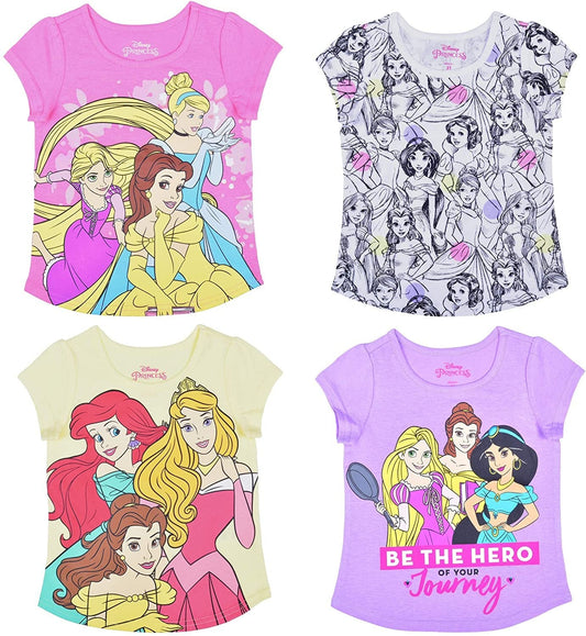 Disney Princess Girls’ 4 Pack T-Shirts for Toddlers, Little and Big Kids – Pink/Purple/Yellow/White