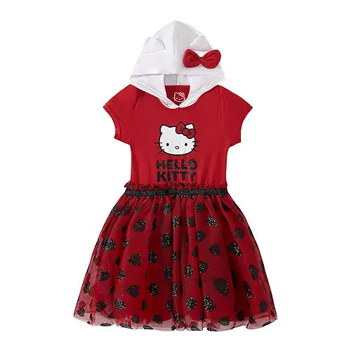 Sanrio Hello Kitty Girl Hooded Dress with Ears for Toddlers and Big Kids - Red
