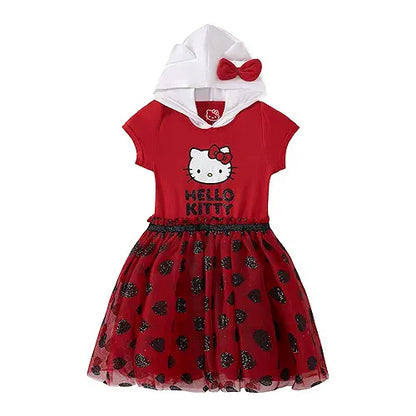 Sanrio Hello Kitty Girl Hooded Dress with Ears for Toddlers and Big Kids - Red