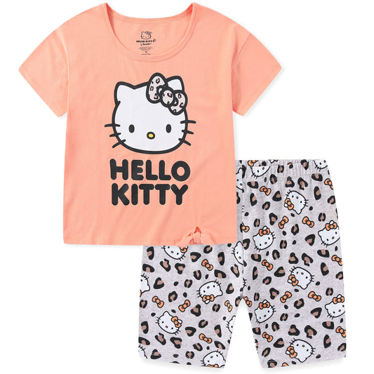 Hello Kitty Sanrio Girls 2 Piece Short Sleeve T-Shirt and Bike Shorts Set for Big Kids