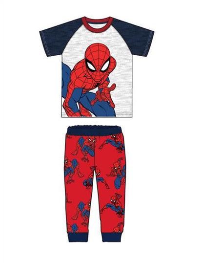 Marvel Spiderman Boys’ Short Sleeve T-Shirt and Joggers Set for Toddler and Little Kids – Red/Blue/Grey