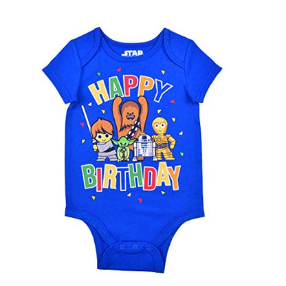 Star Wars Happy Birthday First Birthday Milestone Creeper Baby Bodysuit for Boys - Blue