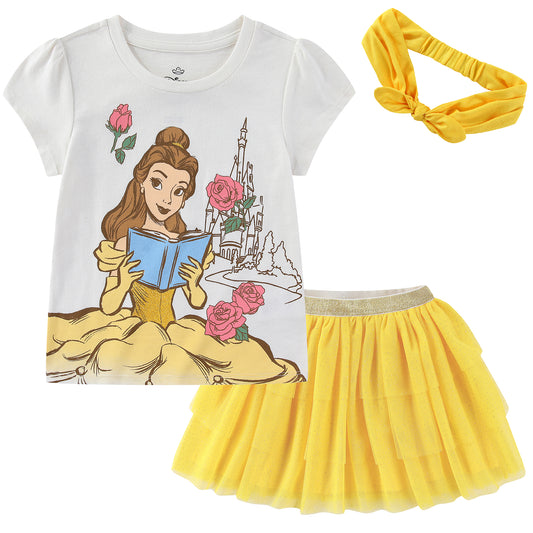 Disney Princess Short Sleeve Top and Tulle Skirt with Headband Set