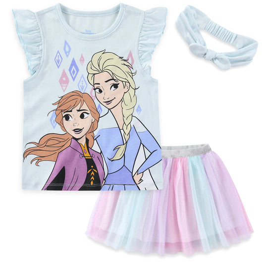 Disney Frozen Short Sleeve Top and Tulle Skirt with Headband Set