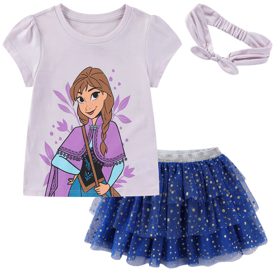 Disney Frozen Short Sleeve Top and Tulle Skirt with Headband Set