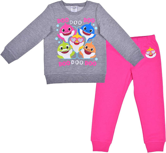 Nickelodeon Baby Shark Girls Long Sleeve T-Shirt and Jogger Set for Infant, Toddler and Little Kids – Pink/Grey