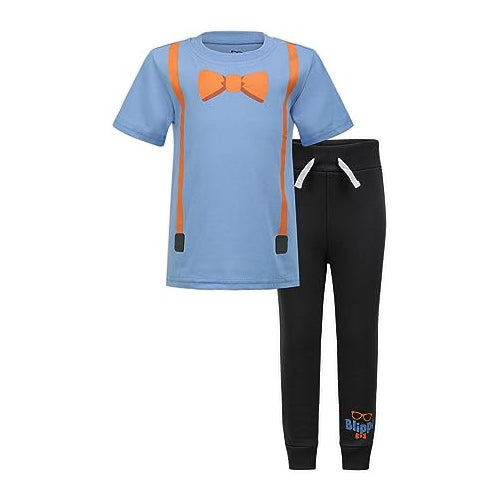 Blippi Boys Short Sleeve T-Shirt and Jogger Pants Set for Toddler and Little Kids ? Blue/Grey