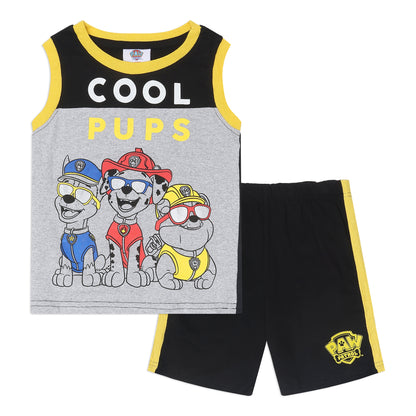 Nickelodeon Paw Patrol Marshall, Rubble and Chase Boys Tank Top and Shorts Set for Toddler and Little Kids – Black/Grey