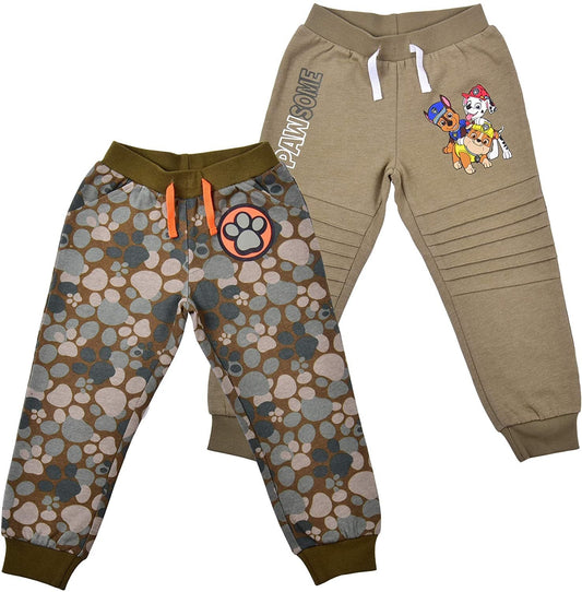 Nickelodeon Paw Patrol Marshall, Rubble and Chase Boys' Jogger Pants 2 Pack for Toddler and Little Kids – Green/Brown