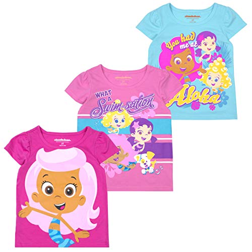 Nickelodeon Bubble Guppies Girls Molly, Deema, Oona and Bubble Puppy 3 Pack T-Shirt for Toddler – Purple/Blue