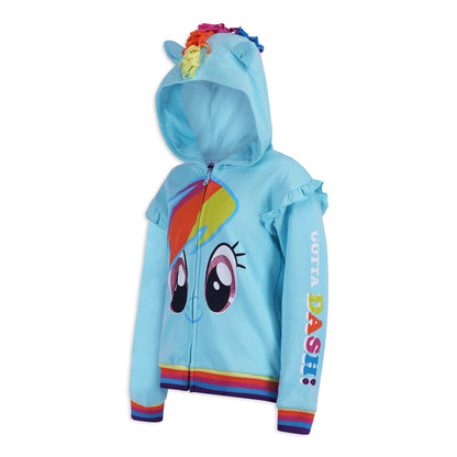 My Little Pony Girls’ Zip Up Hoodie for Toddler, Little and Big Kids – Blue/Grey