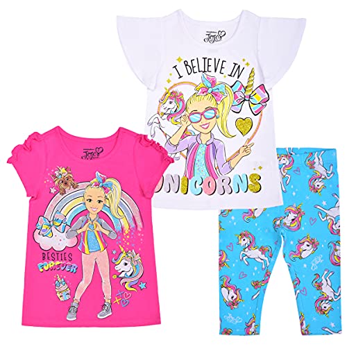 Nickelodeon Jojo Siwa Girls’ T-Shirts and Legging Set for Toddler and Little Kids – Pink/White/Blue