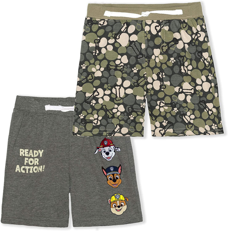 Nickelodeon 2 Pack Shorts Set for Boys, Paw Patrol Kids Short Pants, Olive and Gray