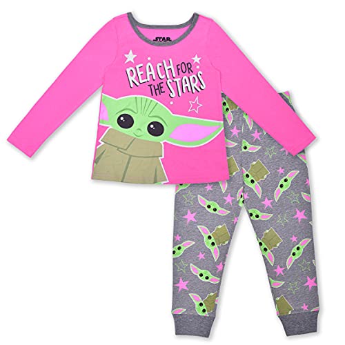 Star Wars Baby Yoda Girls’ Long Sleeve Shirt and Jogger Set for Toddler and Little Kids – Pink/Grey