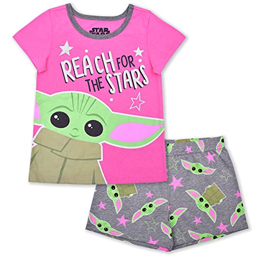 Star Wars Baby Yoda Girls’ T- Shirt and Short Set for Toddler and Little Kids – Pink/Grey