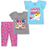 Nickelodeon Baby Shark Girls 3 Piece Matching Set T-Shirts and Leggings Set for Infant and Toddlers– Pink/Blue/Grey