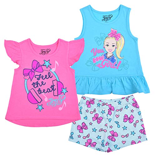 Nickelodeon Jojo Siwa Girls’ T-Shirt, Tank Top and Short Set for Toddler and Little Kids – Pink/Blue