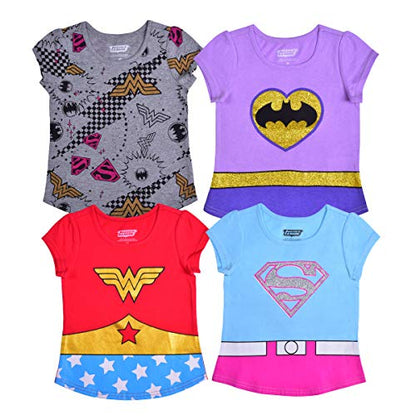 DC Comics Justice League Girls’ T-Shirt 4 Pack for Toddler – Grey/Purple/Red/Blue