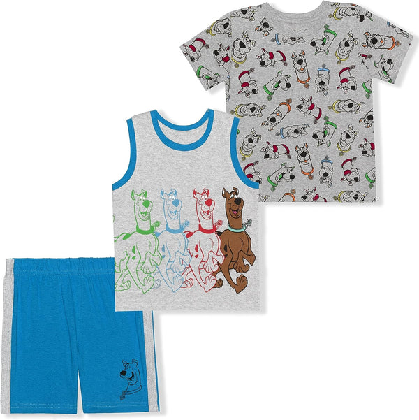 WARNER BROS Scooby Doo Boys? Short Sleeve T-Shirt, Tank Top and Short Set for Toddler and Little Kids ? Blue/Grey