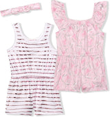 Young Hearts Girls’ Sleeveless Romper and Headband Pack for Infant– Pink/White