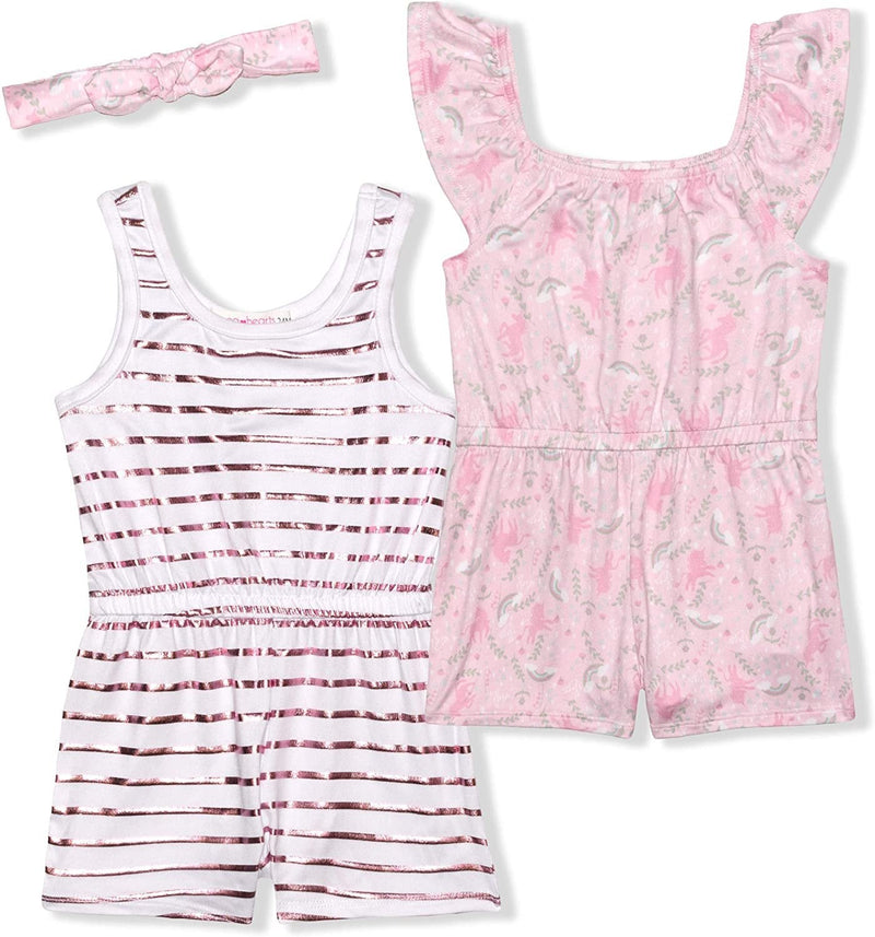 Young Hearts Girls’ Sleeveless Romper and Headband Pack for Infant– Pink/White