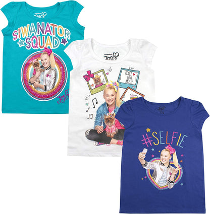 Nickelodeon Jojo Siwa Girls’ T-Shirt 3 Pack for Toddler and Little Kids – Navy/Blue/White/Grey/Pink