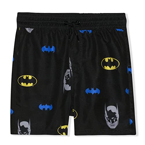 Warner Bros Superman or Batman Boys Swim Shorts with Drawstring for Toddler and Little Kids – Multicolor or Black