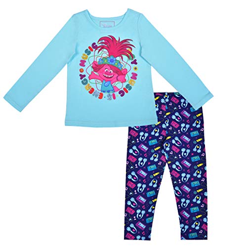 Universal Trolls World Tour Poppy Girls’ Long Sleeve T-Shirt and Legging Pants Set for Toddler and Little Kids – Blue/Navy