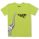 10 Threads Boy's Dinosaur Crewneck Short Sleeve Tee Shirt, Brontosaurus Graphic Print, Lime