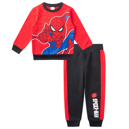 Marvel Spiderman Boys Sweatshirt and Jogger Set for Toddler and Little Kids – Red/Black